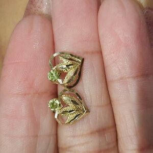 GENUINE 10K YELLOW GOLD DIAMOND CUT HEART PERIDOT EARRINGS See Matching PENDANT
